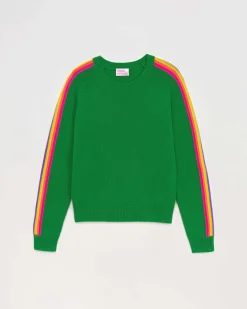 Discount FROM FUTURE Pull Col Rond Bandes Manches Multicolore Vert Gazon