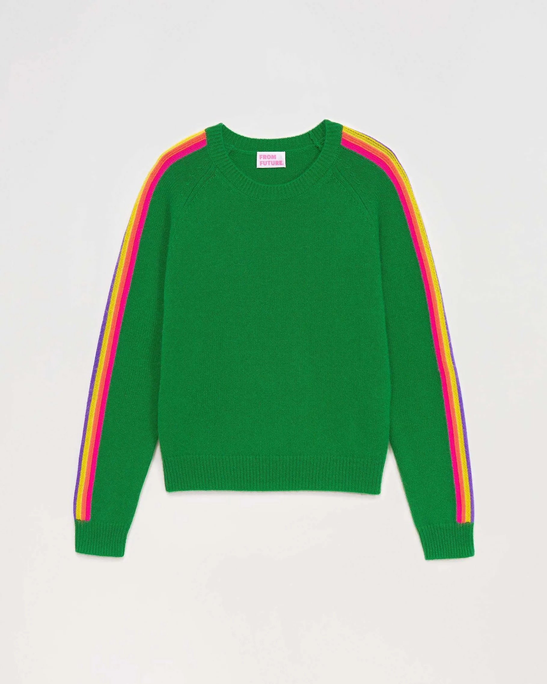 Discount FROM FUTURE Pull Col Rond Bandes Manches Multicolore Vert Gazon
