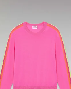 Online FROM FUTURE Pull Col Rond Bandes Manches Multico Sparkle Pink