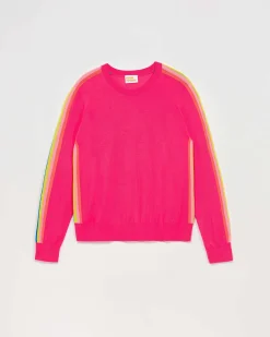 Discount FROM FUTURE Pull Col Rond Bandes Manches Multicolore Winter Fuschia
