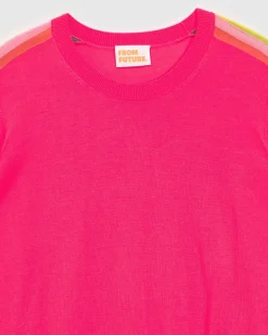 Discount FROM FUTURE Pull Col Rond Bandes Manches Multicolore Winter Fuschia