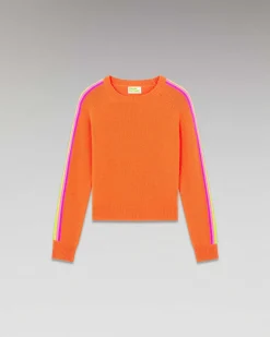 Discount FROM FUTURE Pull Col Rond Bandes Manches Multicolore Disco Orange