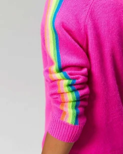 Discount FROM FUTURE Pull Col Rond Bandes Manches Multicolore Disco Orange