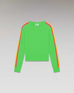 Outlet FROM FUTURE Pull Col Rond Bandes Manches Multicolore Disco Green