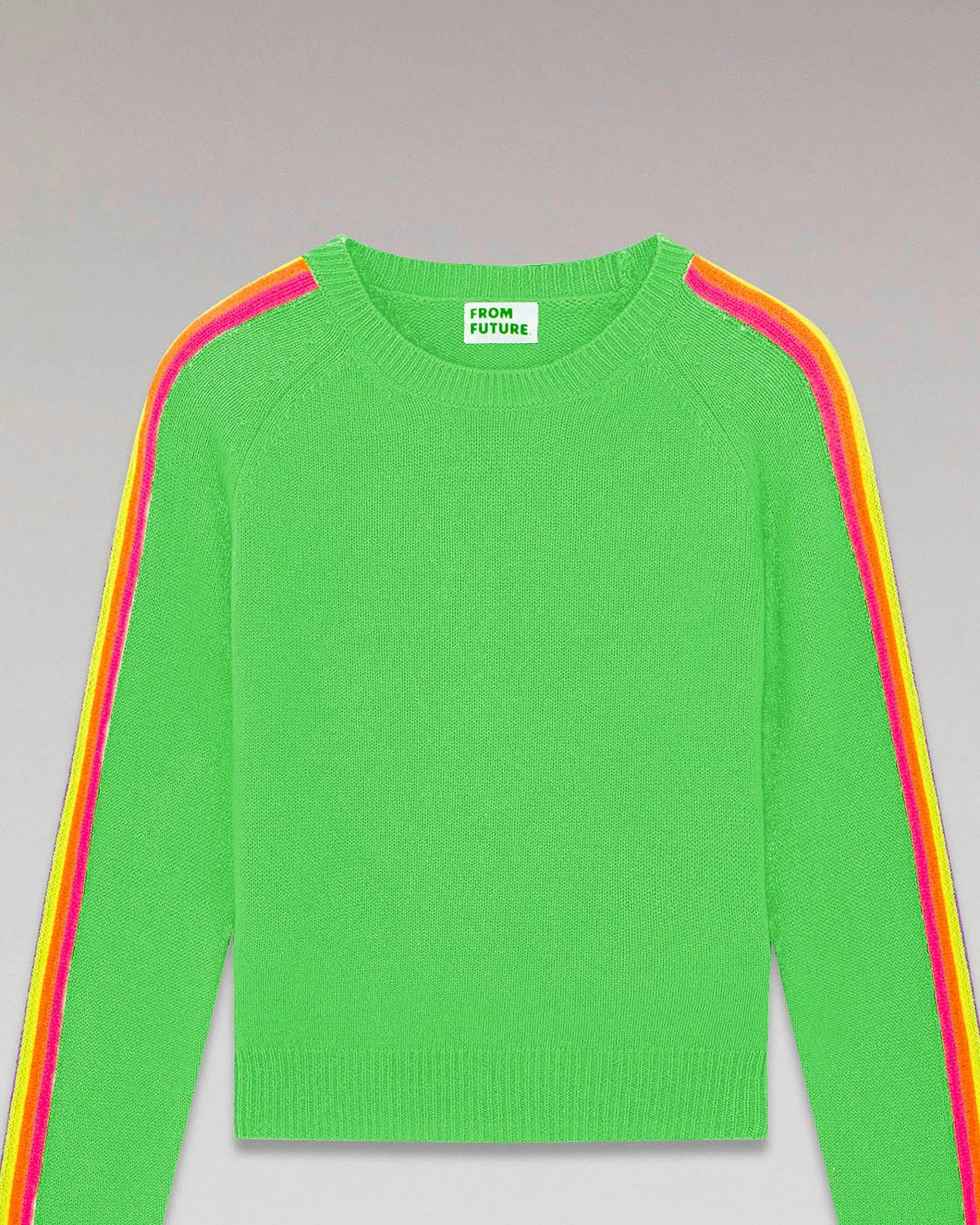 Outlet FROM FUTURE Pull Col Rond Bandes Manches Multicolore Disco Green