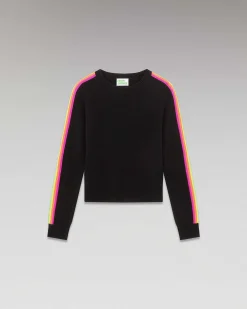 Hot FROM FUTURE Pull Col Rond Bandes Manches Multicolore Noir