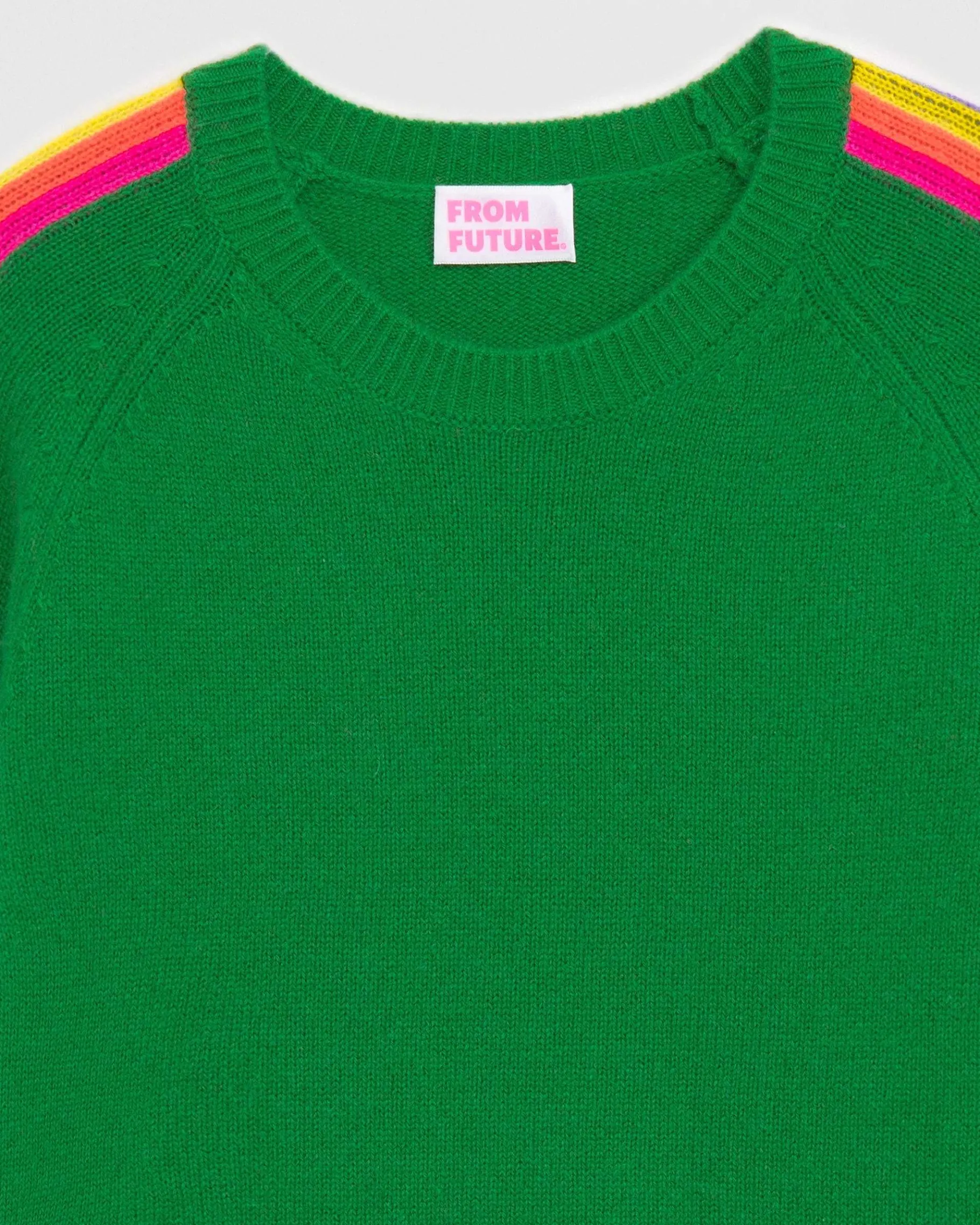 FROM FUTURE Pull Col Rond Bandes Manches Multicolore Vert Gazon