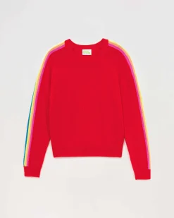 Outlet FROM FUTURE Pull Col Rond Bandes Manches Multicolore Red