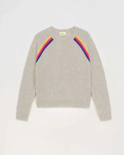 Discount FROM FUTURE Pull Col Rond Bandes Multicolore Raglan Gris Chine Clair