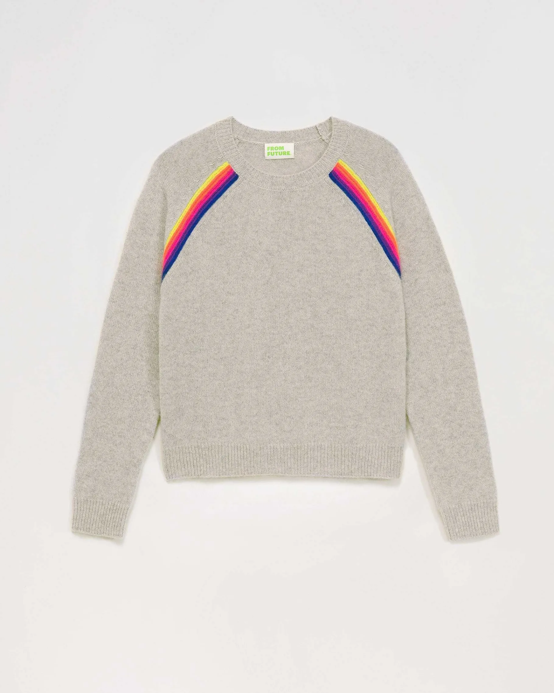 Discount FROM FUTURE Pull Col Rond Bandes Multicolore Raglan Gris Chine Clair