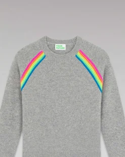 Hot FROM FUTURE Pull Col Rond Bandes Multico Raglan Gris Chine Fonce