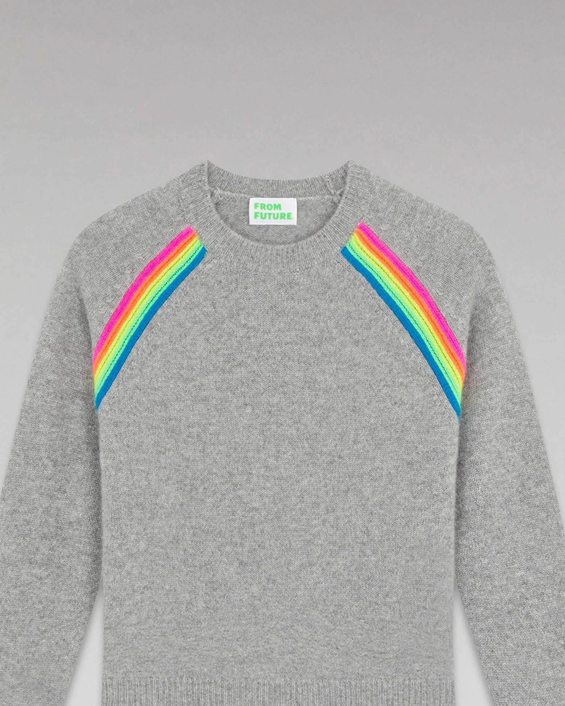 Hot FROM FUTURE Pull Col Rond Bandes Multico Raglan Gris Chine Fonce