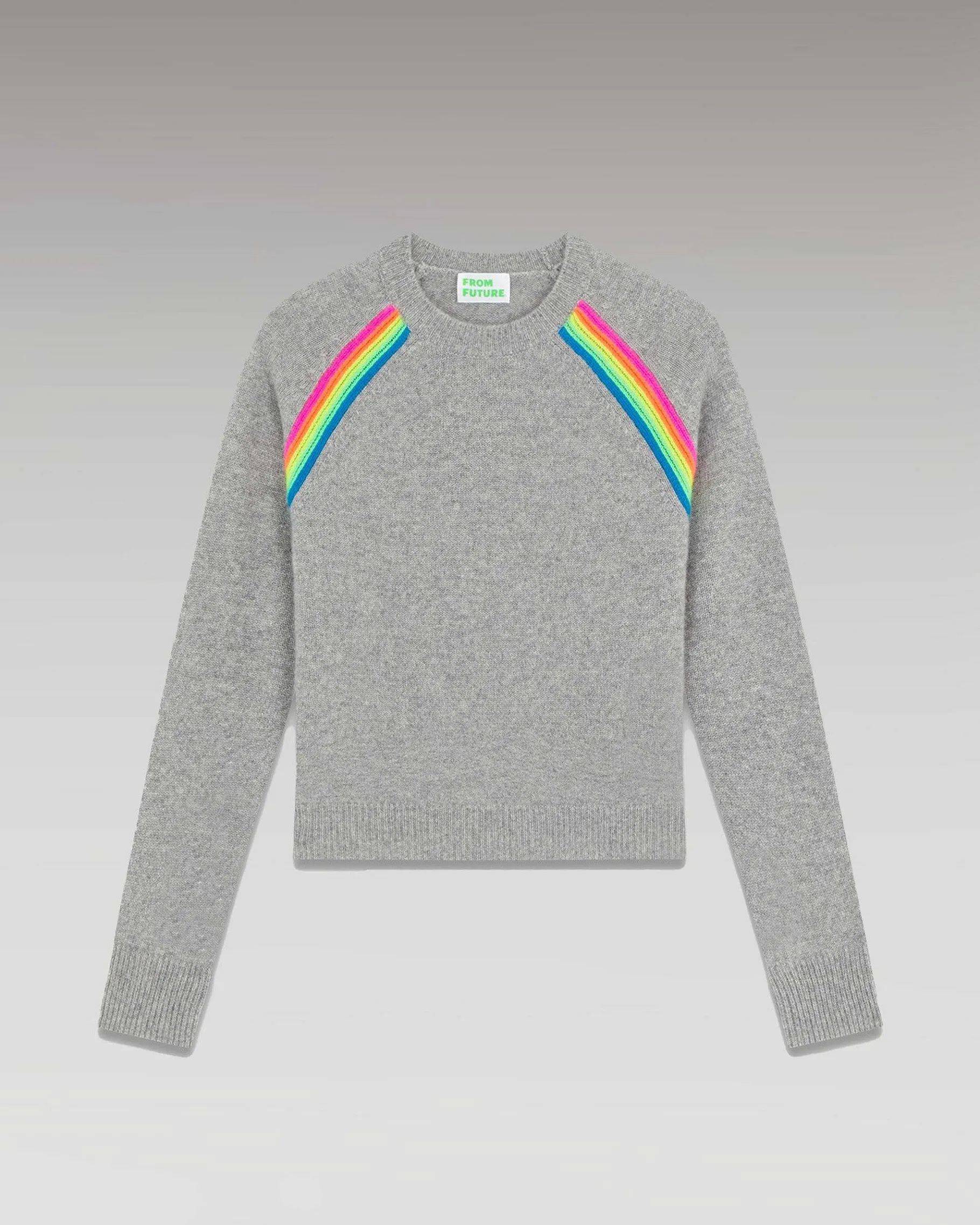 Sale FROM FUTURE Pull Col Rond Bandes Multico Raglan Gris Chine Fonce