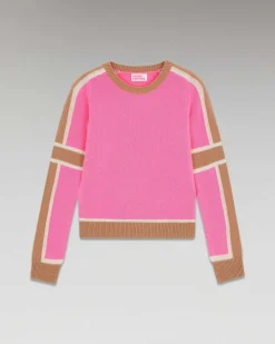 Hot FROM FUTURE Pull Col Rond Bandes Tricolore Sparkle Pink