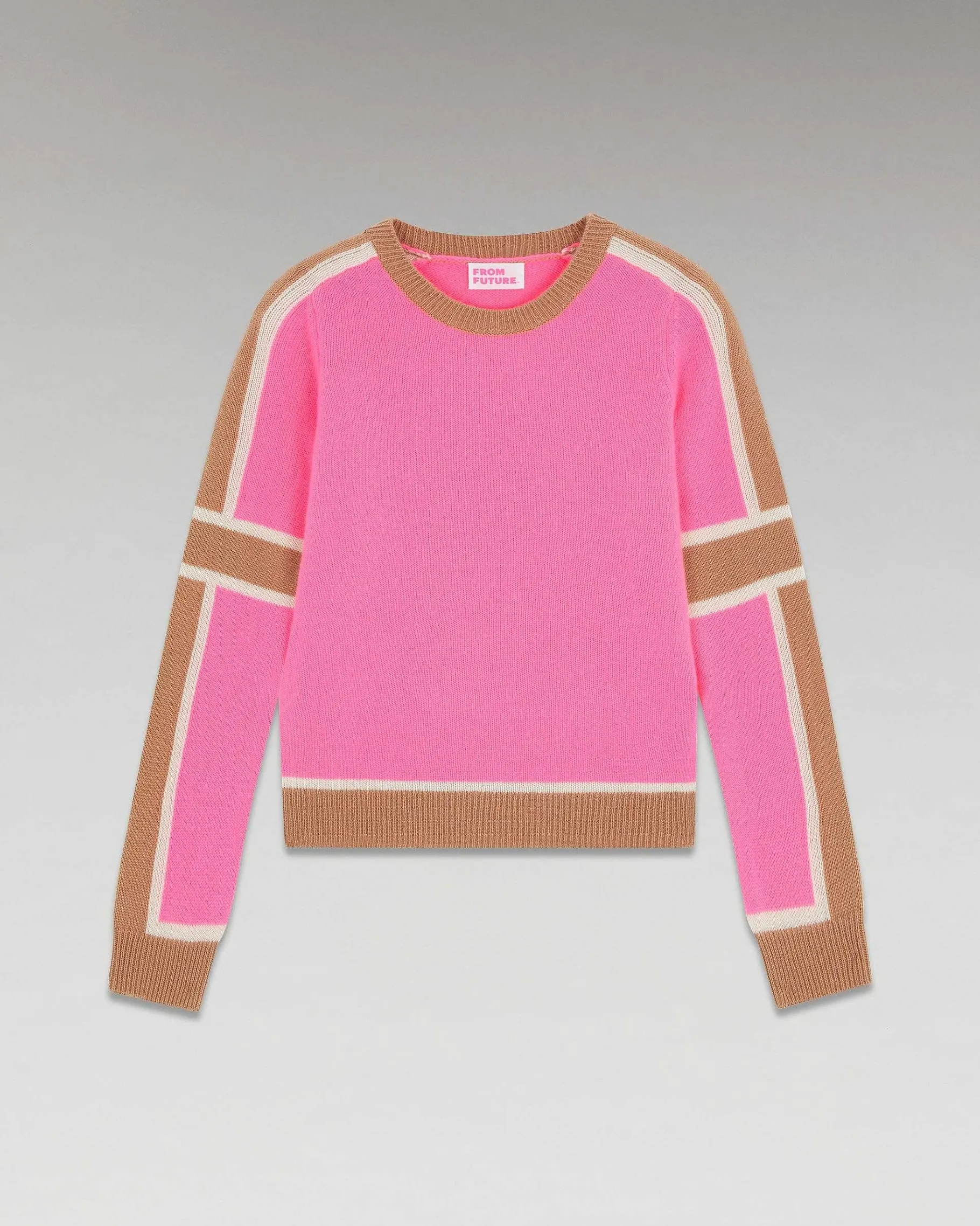 Hot FROM FUTURE Pull Col Rond Bandes Tricolore Sparkle Pink