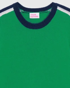 Best FROM FUTURE Pull Col Rond Bandes Tricolore Winter Green