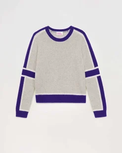 Hot FROM FUTURE Pull Col Rond Bandes Tricolore Gris Chine Clair