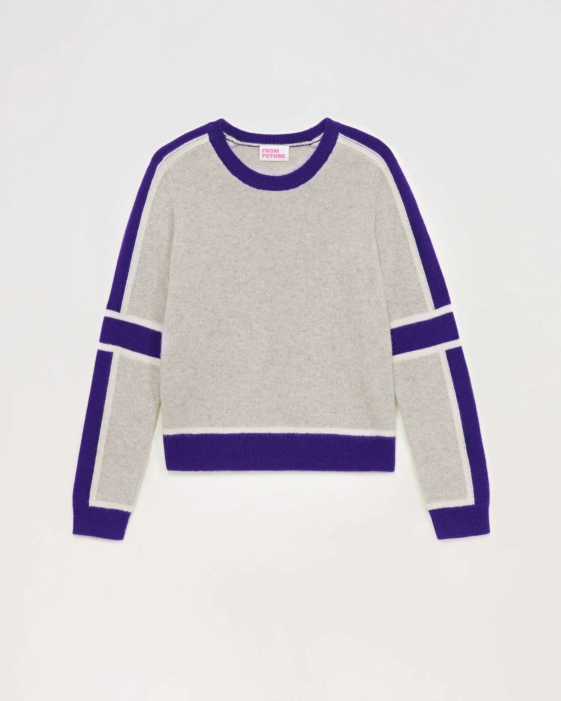 Hot FROM FUTURE Pull Col Rond Bandes Tricolore Gris Chine Clair