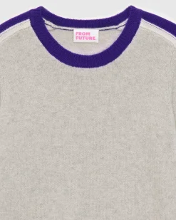 Hot FROM FUTURE Pull Col Rond Bandes Tricolore Gris Chine Clair