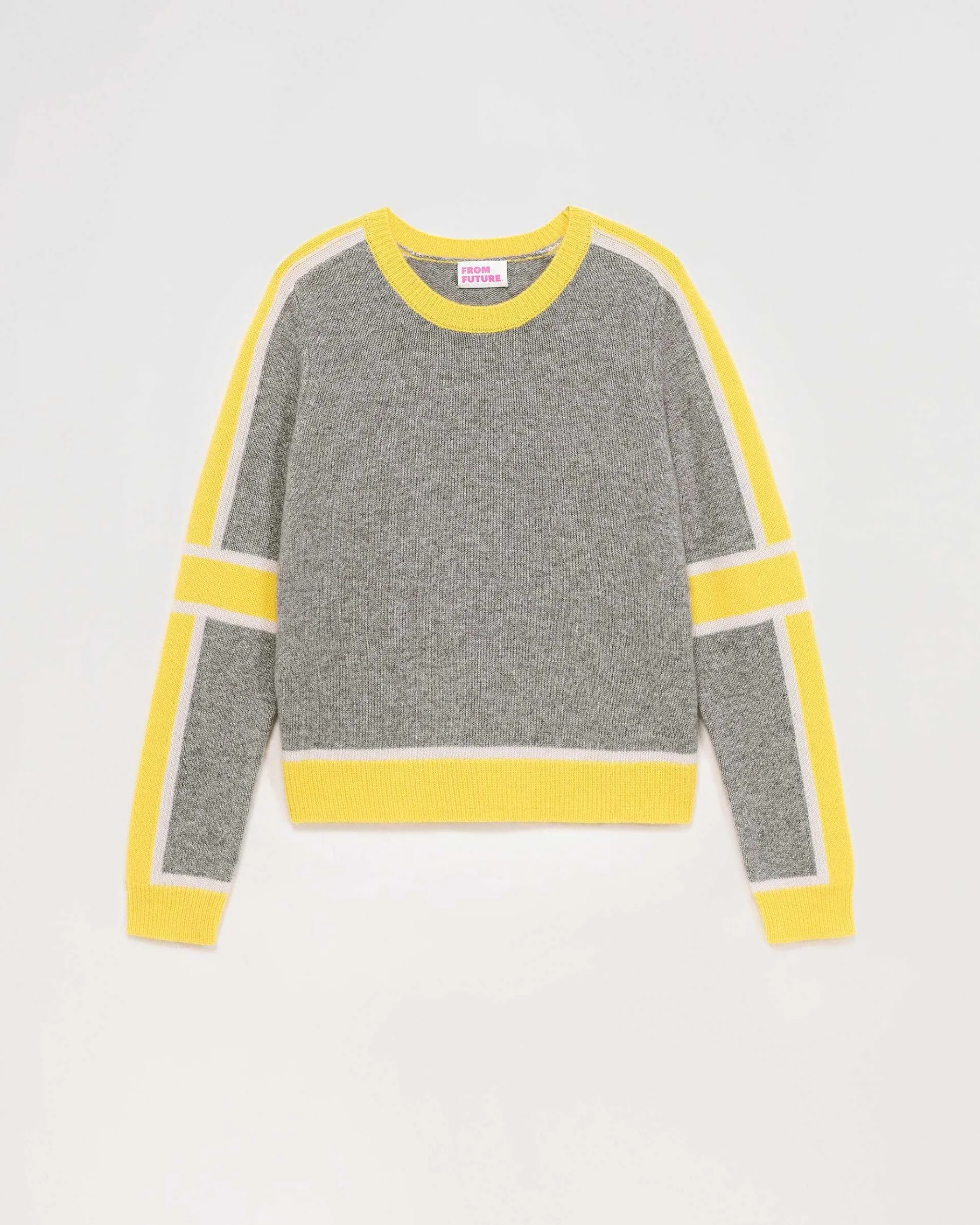 Discount FROM FUTURE Pull Col Rond Bandes Tricolore Gris Chine Fonce