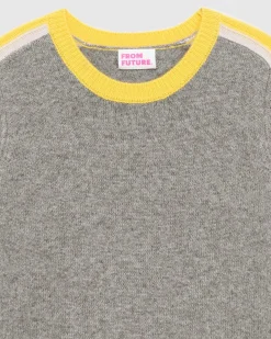 Discount FROM FUTURE Pull Col Rond Bandes Tricolore Gris Chine Fonce