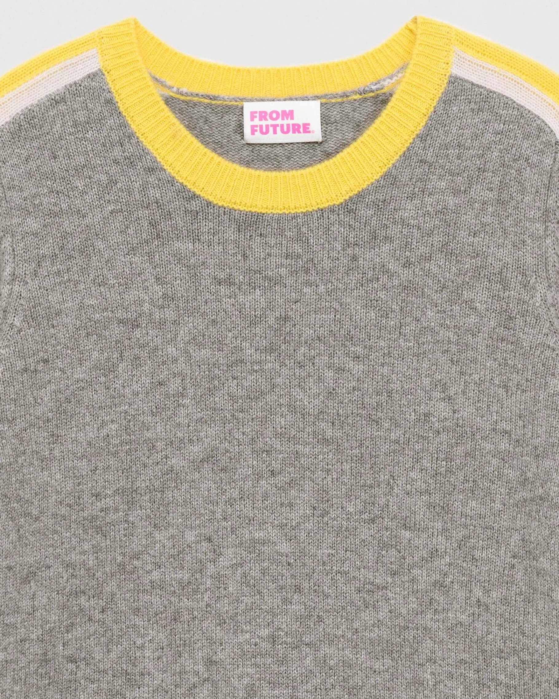 Discount FROM FUTURE Pull Col Rond Bandes Tricolore Gris Chine Fonce