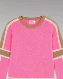 Online FROM FUTURE Pull Col Rond Bandes Tricolore Sparkle Pink