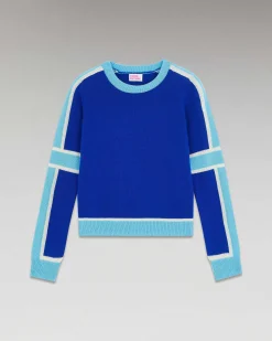 Discount FROM FUTURE Pull Col Rond Bandes Tricolore Pop Blue