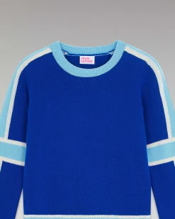 Discount FROM FUTURE Pull Col Rond Bandes Tricolore Pop Blue