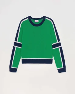 Outlet FROM FUTURE Pull Col Rond Bandes Tricolore Winter Green