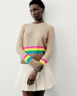 Outlet FROM FUTURE Pull Col Rond Bas A Bandes Multicolores Beige Chine