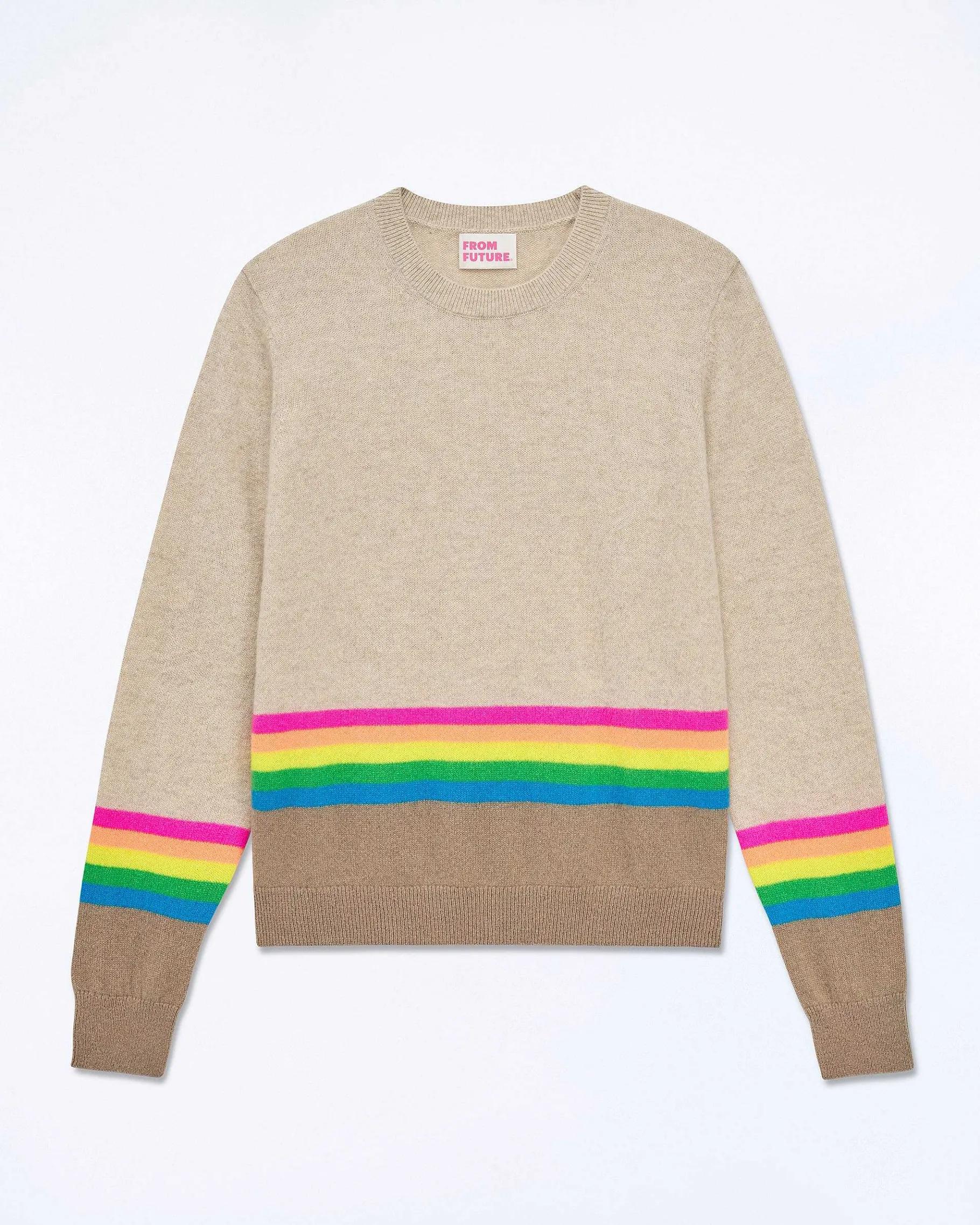 Outlet FROM FUTURE Pull Col Rond Bas A Bandes Multicolores Beige Chine