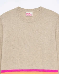 Outlet FROM FUTURE Pull Col Rond Bas A Bandes Multicolores Beige Chine
