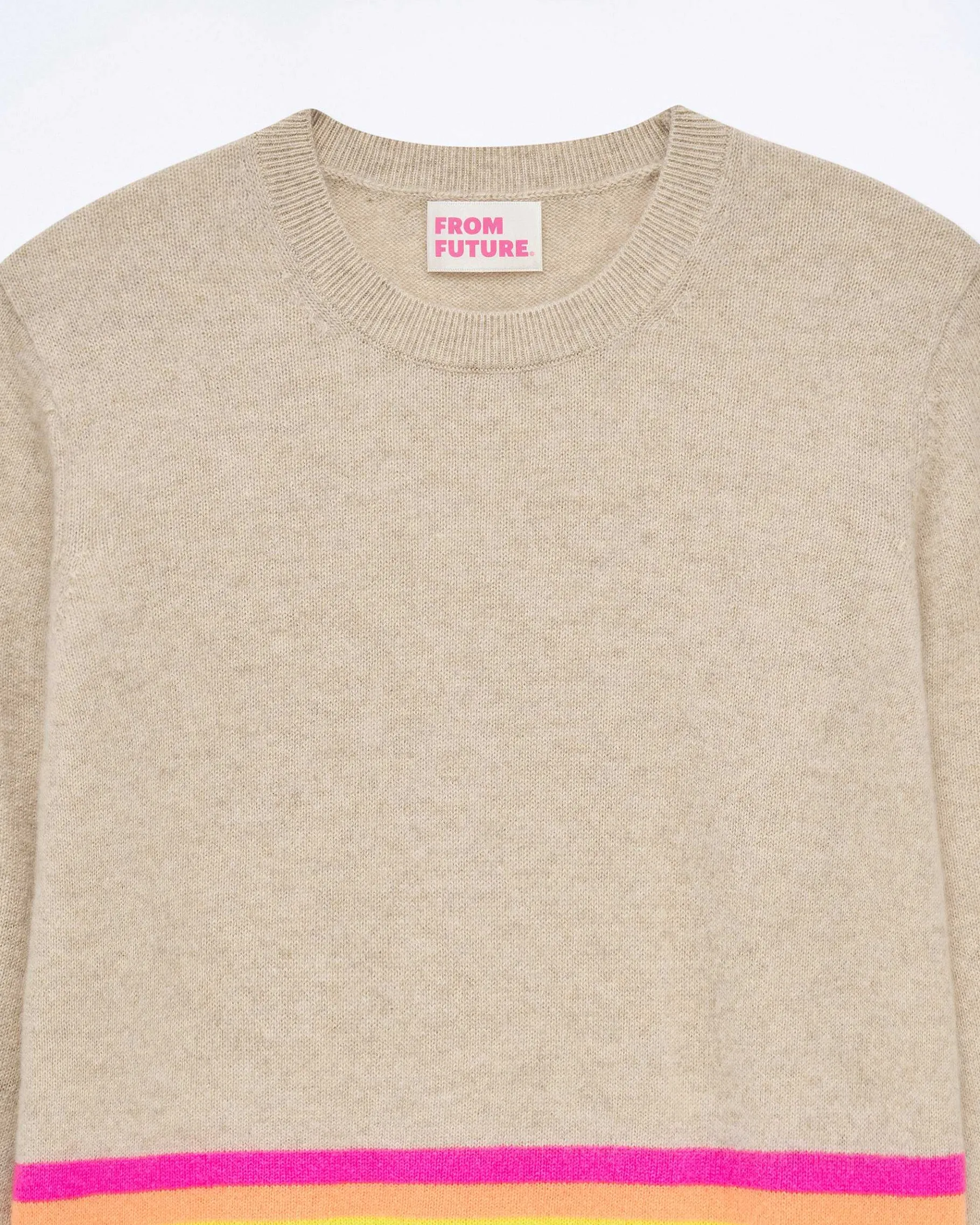 Outlet FROM FUTURE Pull Col Rond Bas A Bandes Multicolores Beige Chine