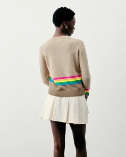 Clearance FROM FUTURE Pull Col Rond Bas A Bandes Multicolores Beige Chine