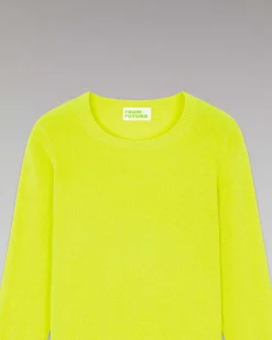 Sale FROM FUTURE Pull Col Rond Basique Jaune Fluo