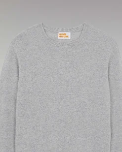 New FROM FUTURE Pull Col Rond Basique Gris Chine Clair