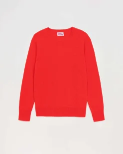 Sale FROM FUTURE Pull Col Rond Basique Rouge Vif