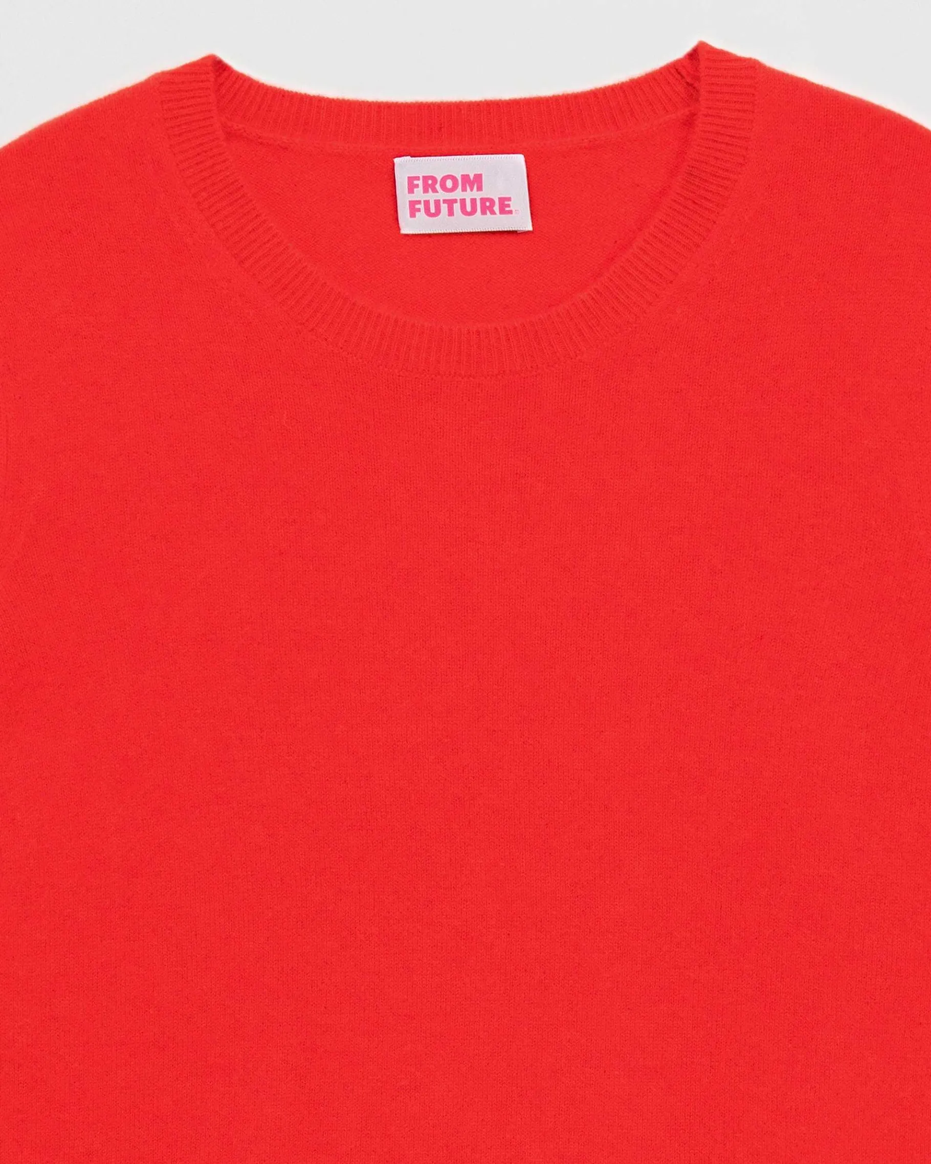 Sale FROM FUTURE Pull Col Rond Basique Rouge Vif