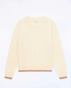 Clearance FROM FUTURE Pull Col Rond Bas Liseret Multicolore Ecru