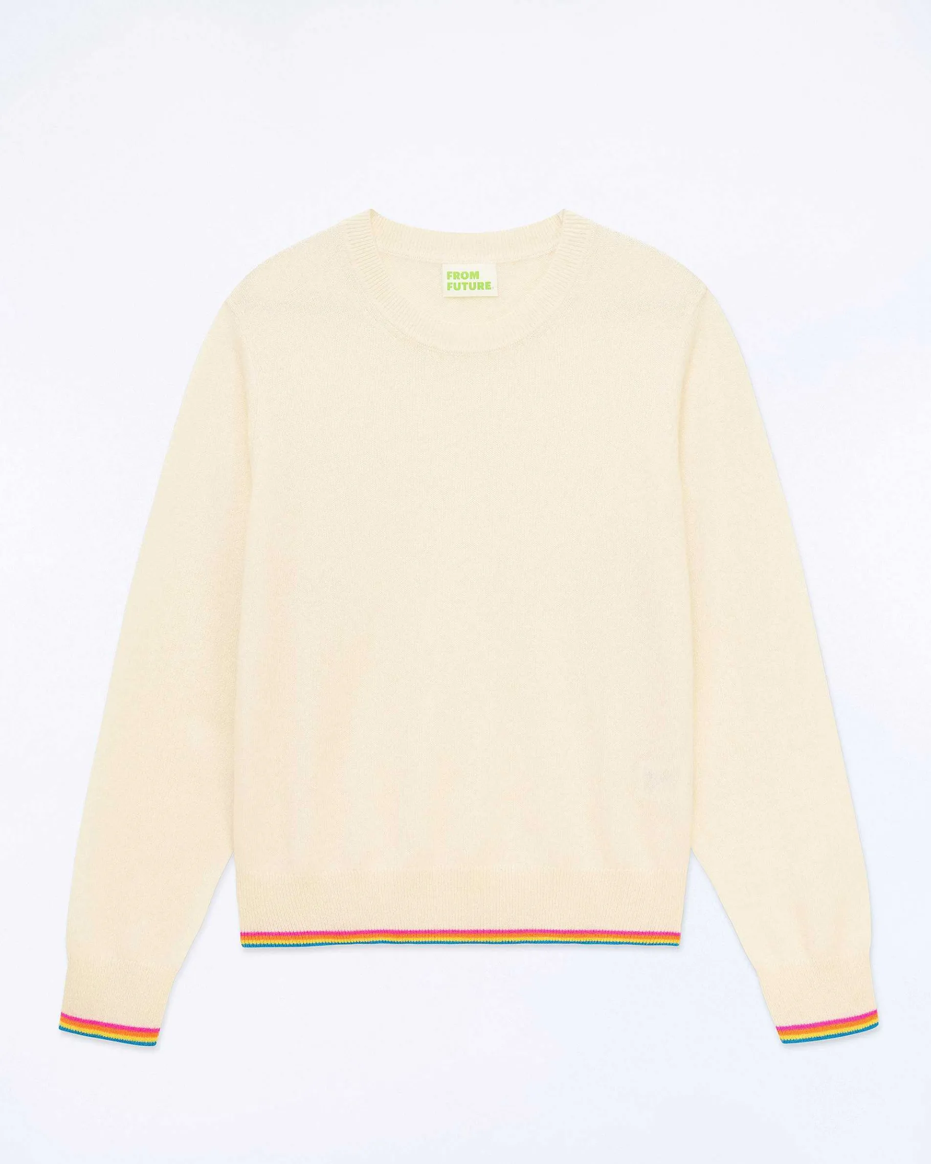 Clearance FROM FUTURE Pull Col Rond Bas Liseret Multicolore Ecru