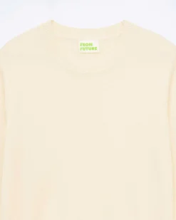 Clearance FROM FUTURE Pull Col Rond Bas Liseret Multicolore Ecru