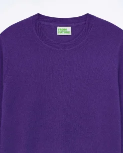 Hot FROM FUTURE Pull Col Rond Bas Liseret Multicolore Pop Purple