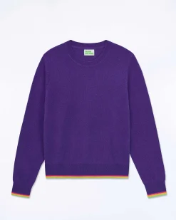 Hot FROM FUTURE Pull Col Rond Bas Liseret Multicolore Pop Purple