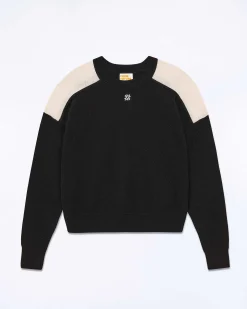 Discount FROM FUTURE Pull Col Rond Bicolore Et Broderie Noir