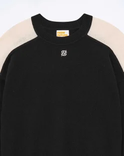 New FROM FUTURE Pull Col Rond Bicolore Et Broderie Noir