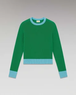 Discount FROM FUTURE Pull Col Rond Bicolore Leger Winter Green