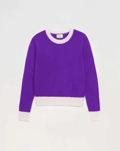 Online FROM FUTURE Pull Col Rond Bicolore Leger Violet Fluo