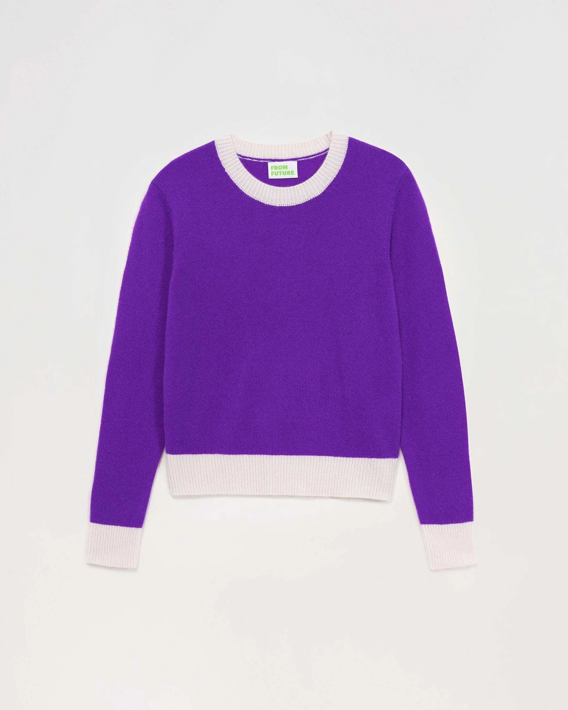 Online FROM FUTURE Pull Col Rond Bicolore Leger Violet Fluo