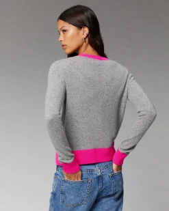 Best FROM FUTURE Pull Col Rond Bicolore Leger Sparkle Pink